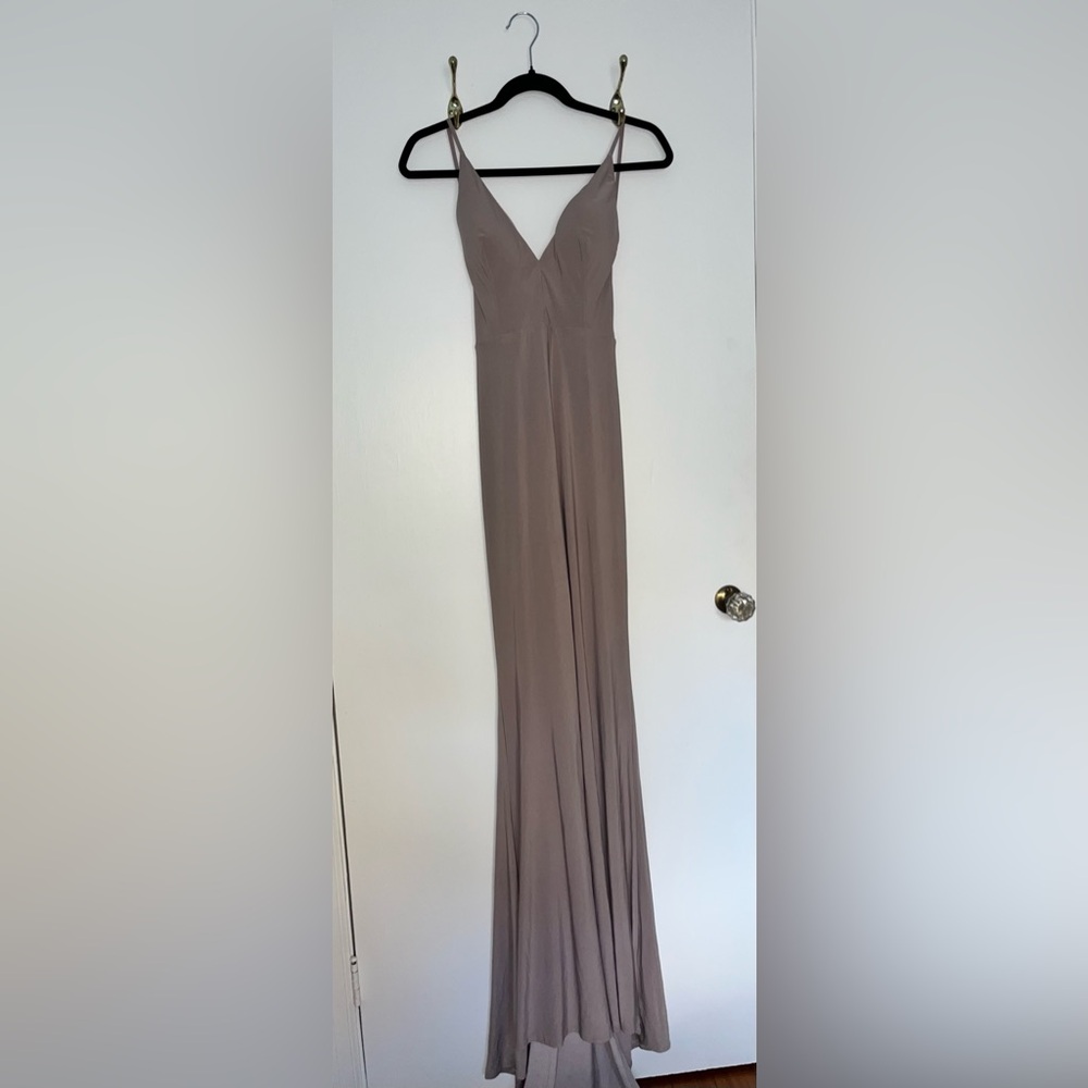 Abyss By Abby Backless Taupe Gown